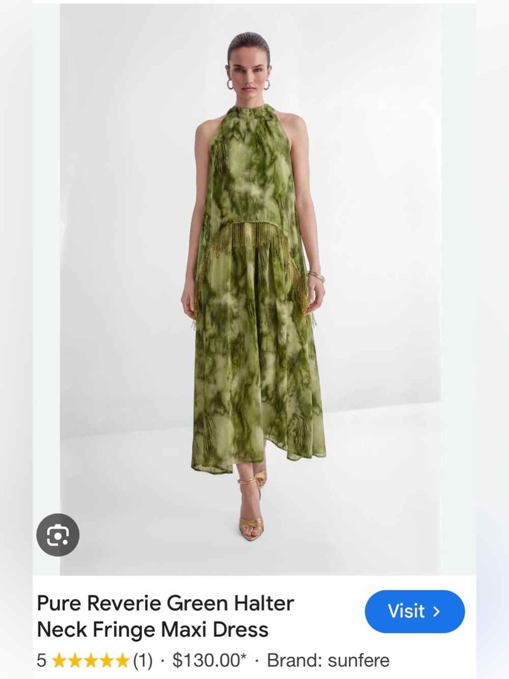 Sunfere - Pure Reverie Green Halter Neck Fringe Maxi Dress NWT - Wedding Guest